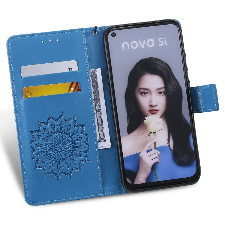 適用於華為 P20 Lite 2019 / Nova 5i 壓花太陽花圖案左右開皮套, 帶支架&卡槽&錢夾&掛繩