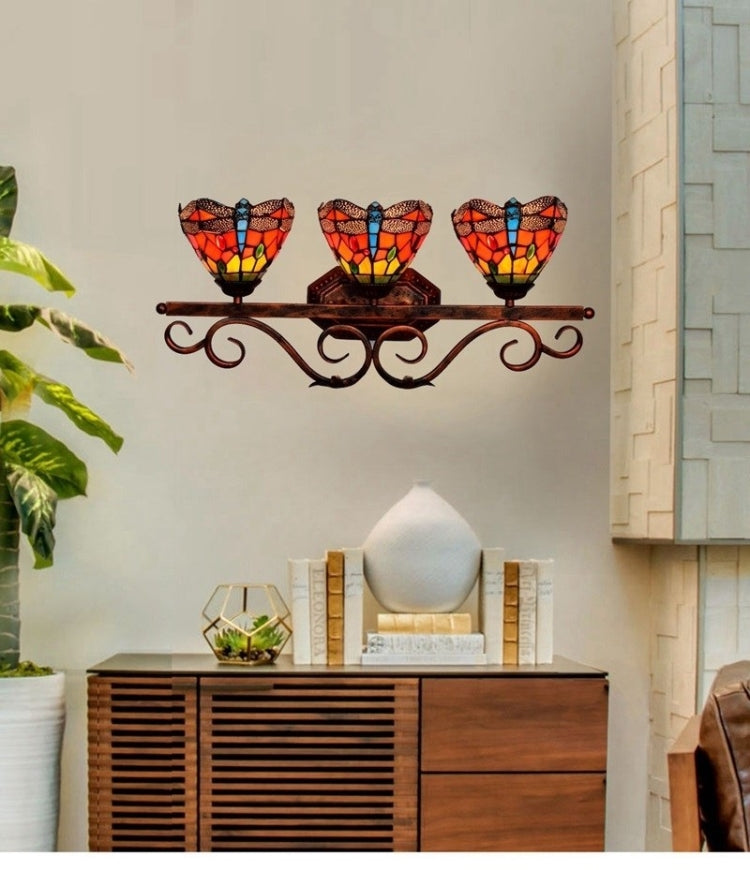 Retro Dragonfly Color Three-heads Wall Lamp Mirror Headlight Corridor Bar Creative Decoration Light